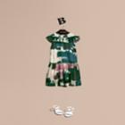 Burberry Burberry Painterly Print Ruffle Trim Cotton Dress, Size: 6y, Green