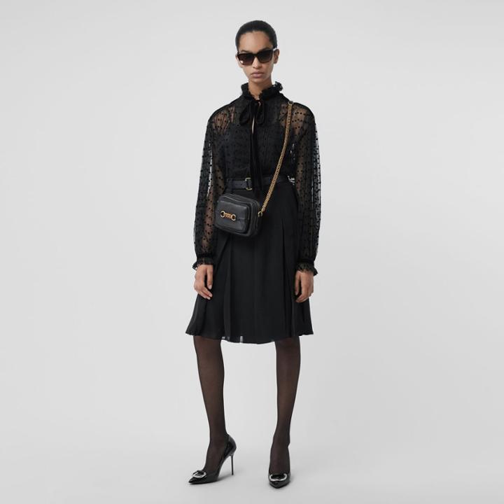 Burberry Burberry Polka-dot Flock Tulle Tie-neck Blouse, Size: 00, Black