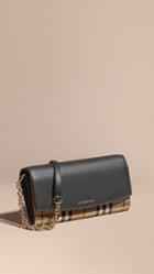 Burberry Horseferry Check And Leather Wallet With Chain