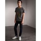 Burberry Burberry Flocked And Embroidered Beasts Print Cotton T-shirt, Grey