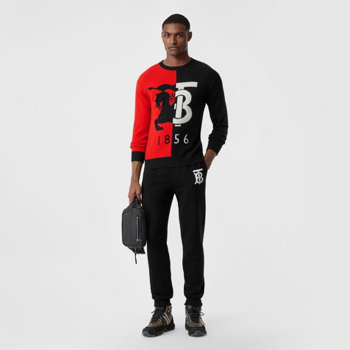 Burberry Burberry Contrast Logo Graphic Intarsia Cashmere Sweater, Black