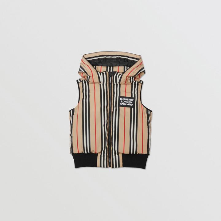 Burberry Burberry Childrens Detachable Hood Icon Stripe Puffer Gilet, Size: 3y, Beige