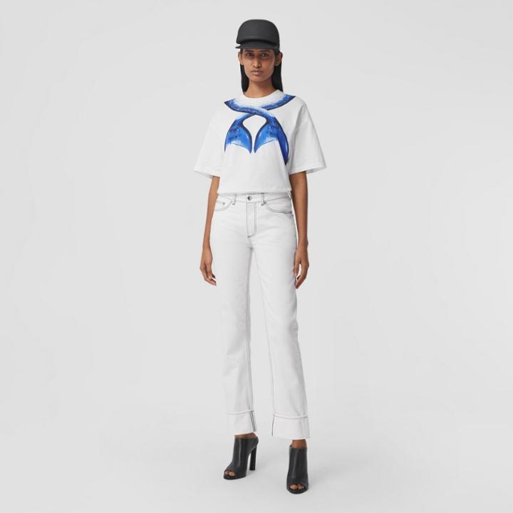 Burberry Burberry Straight Fit Topstitched Washed Jeans, Size: 25, White