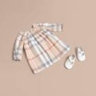Burberry Burberry Ruffle Detail Check Cotton Dress And Bloomers, Size: 3m, Beige