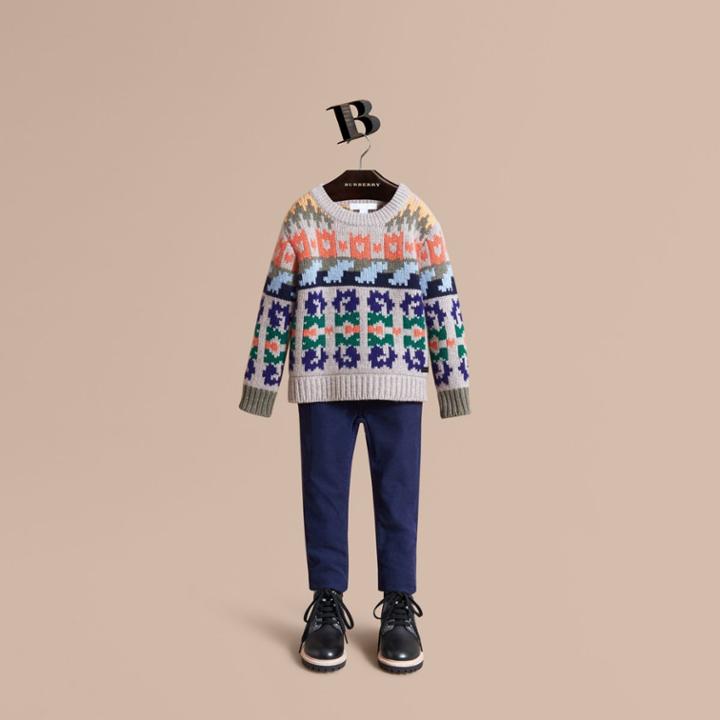 Burberry Burberry Exploded Fair Isle Wool Cashmere Sweater, Size: 12y, Orange