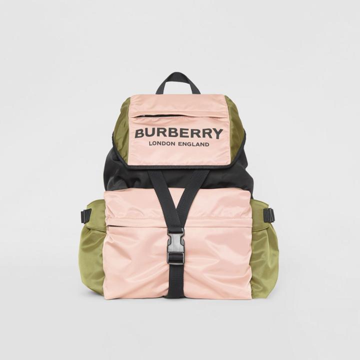 Burberry Burberry Logo Print Tri-tone Nylon Backpack, Pink