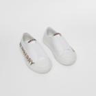 Burberry Burberry Childrens Icon Stripe Logo Print Cotton Gabardine Sneakers, Size: 24, White