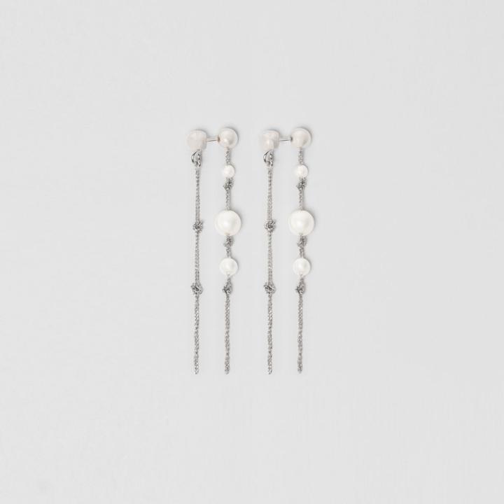 Burberry Burberry Faux Pearl Palladium-plated Drop Earrings, Grey