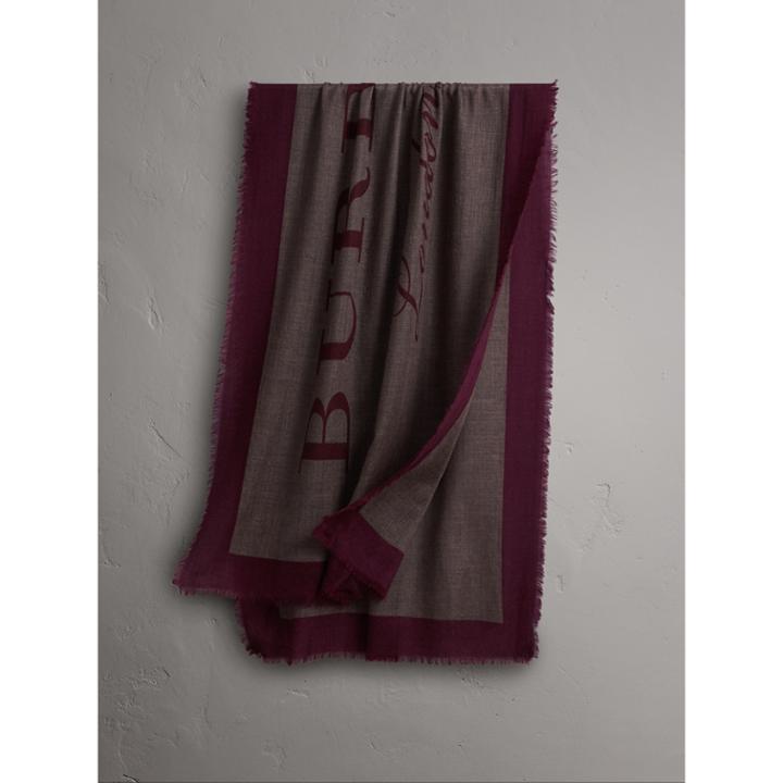 Burberry Burberry Graphic Print Motif Lightweight Cashmere Scarf, Purple