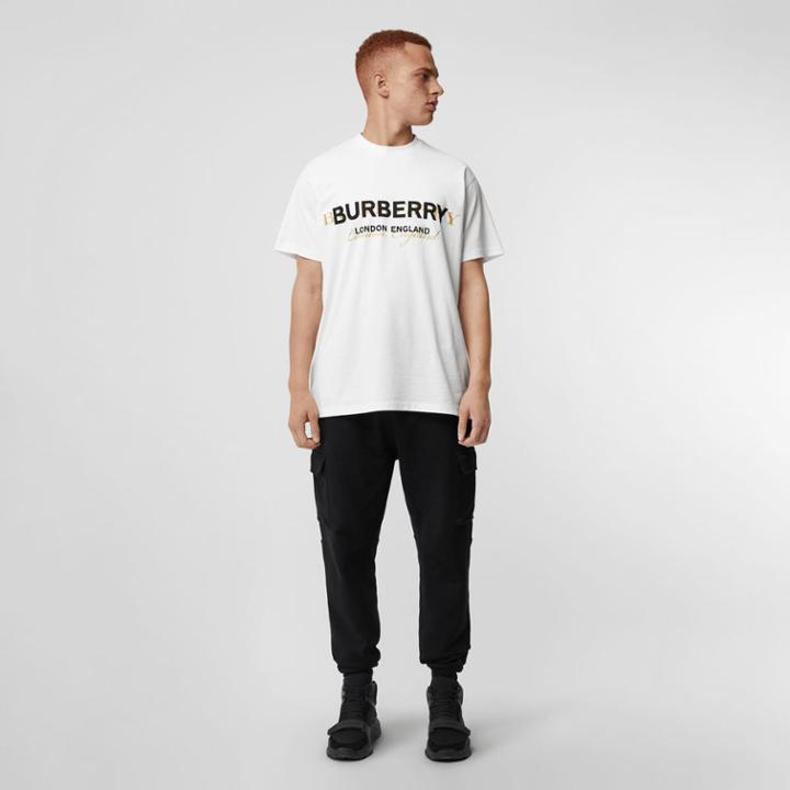 Burberry Burberry Double Logo Print Cotton T-shirt, Size: Xs