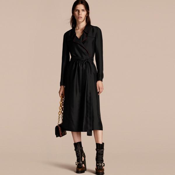 Burberry Silk Wrap Trench Dress With Military Piping