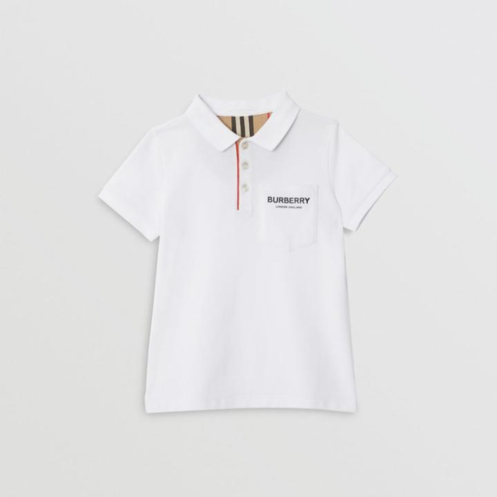Burberry Burberry Childrens Icon Stripe Placket Cotton Piqu Polo Shirt, Size: 3y, White