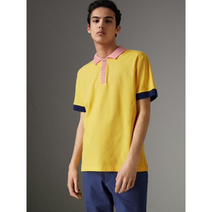 Burberry Burberry Two-tone Stripe Knitted Detail Cotton Polo Shirt, Size: Xs