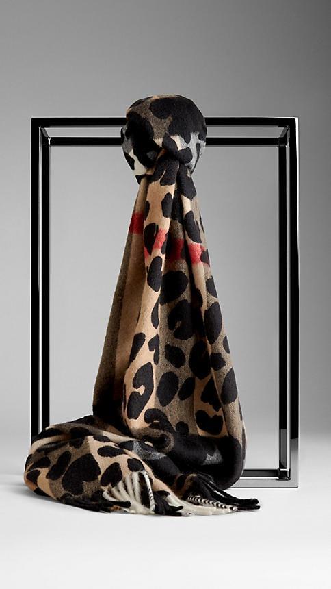 Burberry Animal Print Check Cashmere Scarf