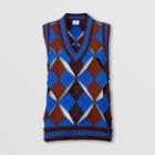 Burberry Burberry Cut-out Detail Argyle Technical Wool Jacquard Vest, Size: M, Blue
