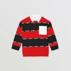 Burberry Burberry Childrens Long-sleeve Logo Tape Striped Cotton Polo Shirt, Size: 14y, Red
