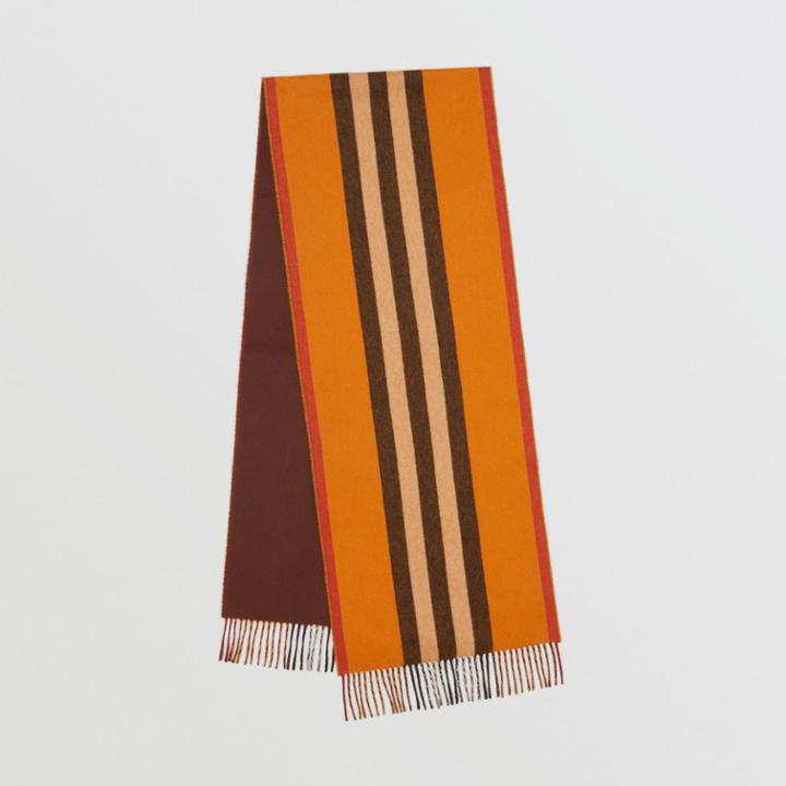 Burberry Burberry Reversible Icon Stripe Cashmere Scarf, Orange