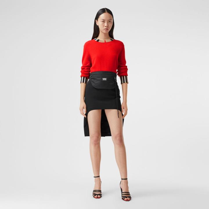 Burberry Burberry Icon Stripe Trim Cashmere Sweater, Size: L, Red