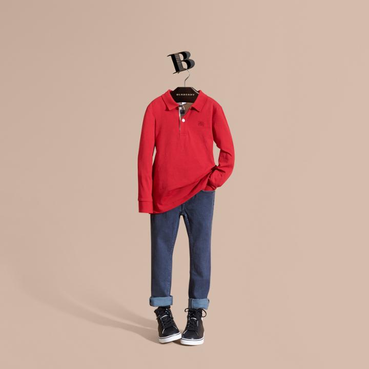 Burberry Burberry Long-sleeved Cotton Polo Shirt, Size: 14y, Red