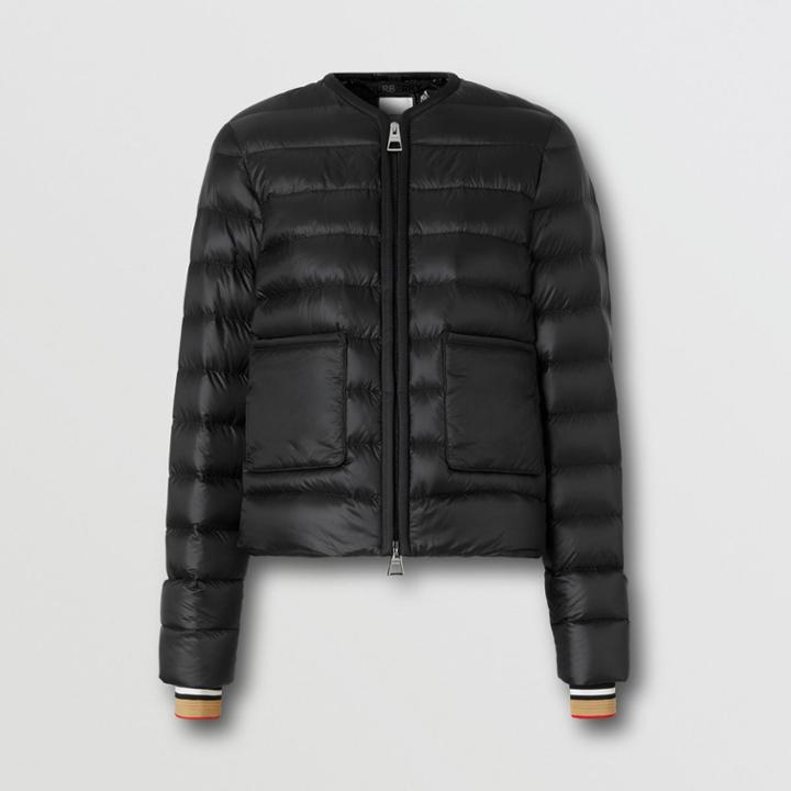 Burberry Burberry Icon Stripe Cuff Puffer Jacket, Size: M, Black