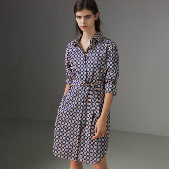 Burberry Burberry Tiled Archive Print Cotton Shirt Dress, Size: 10