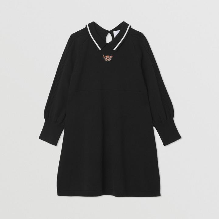 Burberry Burberry Childrens Long-sleeve Thomas Bear Motif Wool Dress, Size: 10y