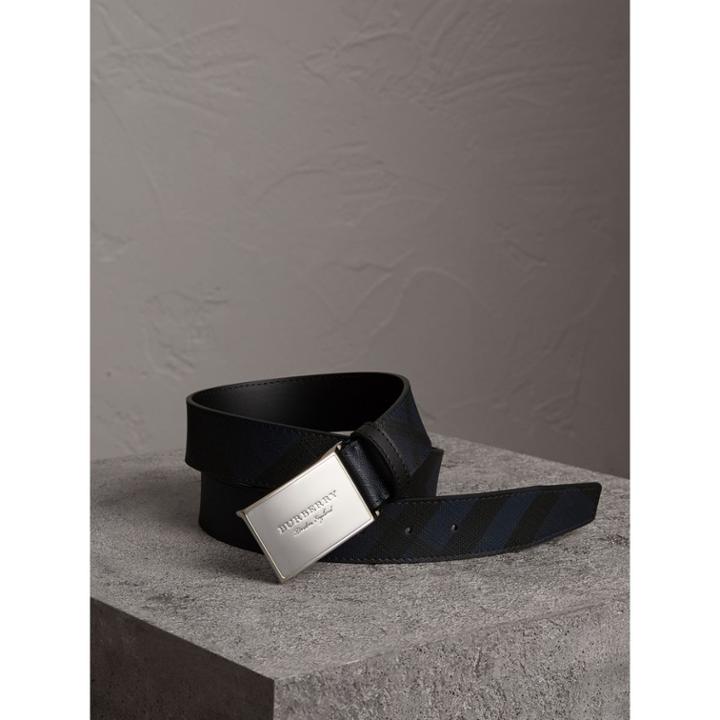 Burberry Burberry Plaque Buckle London Check And Leather Belt, Size: 110