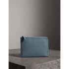 Burberry Burberry Embossed Leather Ziparound Pouch And Coin Case, Blue