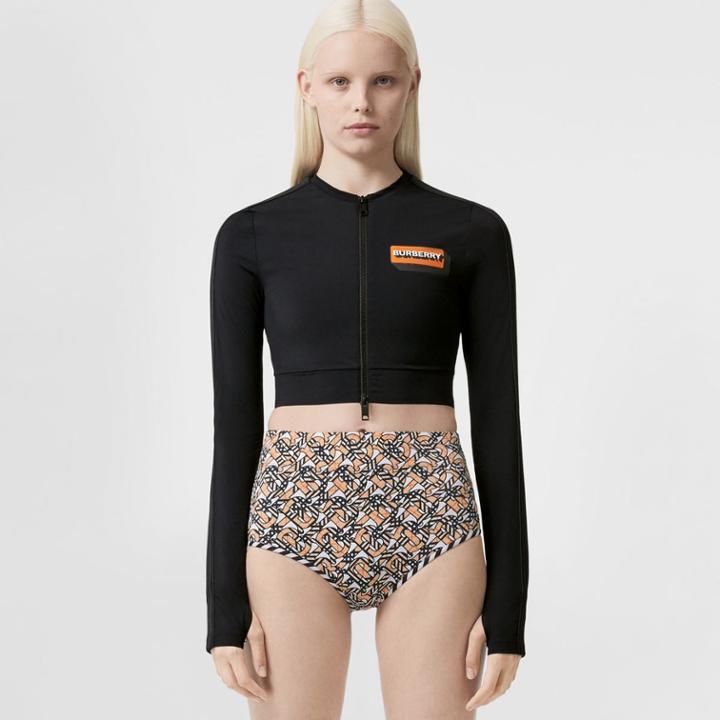 Burberry Burberry Monogram Print Stretch Nylon Two-piece Swim Set