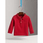 Burberry Burberry Check Trim Long-sleeved Cotton Polo Shirt, Size: 9m, Red