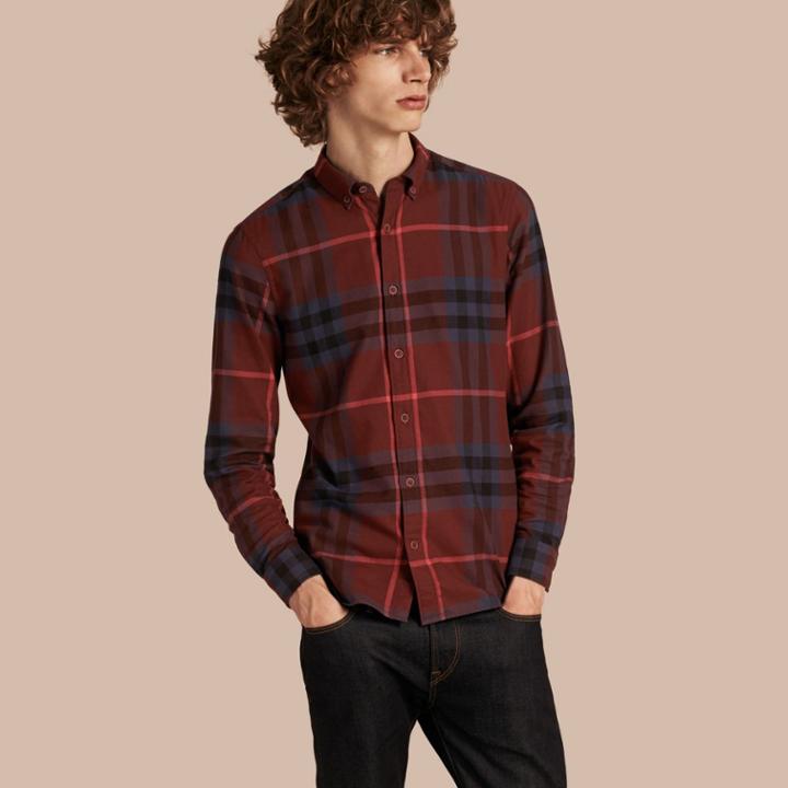 Burberry Burberry Check Cotton Flannel Shirt, Size: M, Purple