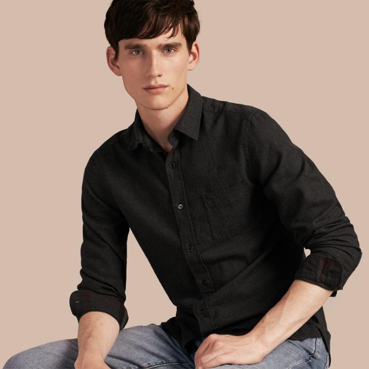 Burberry Burberry Check Detail Cotton Flannel Shirt, Grey