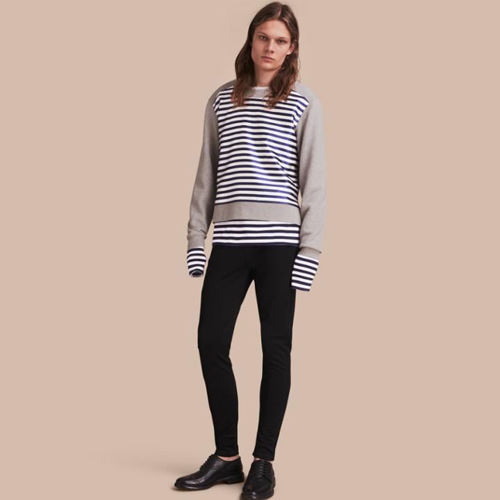 Burberry Burberry Unisex Brushed-back Jersey Sweatshirt With Striped Silk Cotton Panel, Size: Xl, Grey