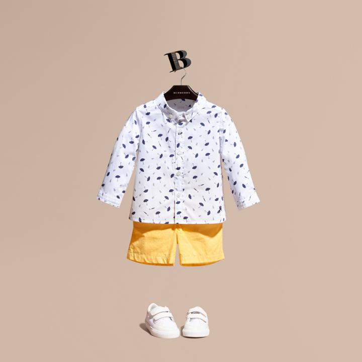 Burberry Burberry Button-down Collar Umbrella Motif Cotton Shirt, Size: 2y, White