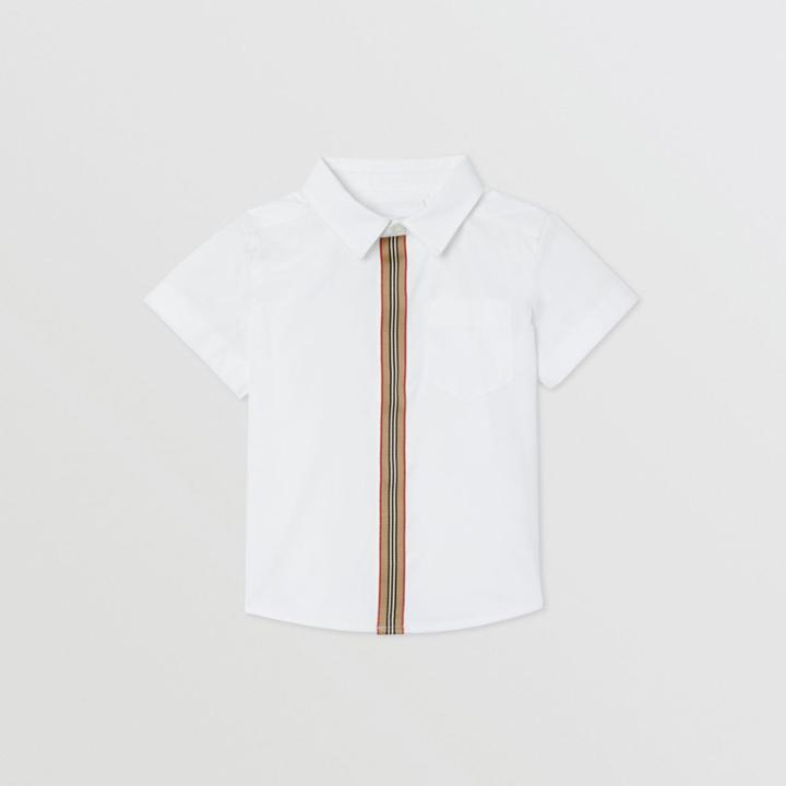Burberry Burberry Childrens Short-sleeve Icon Stripe Trim Stretch Cotton Shirt, Size: 2y, White
