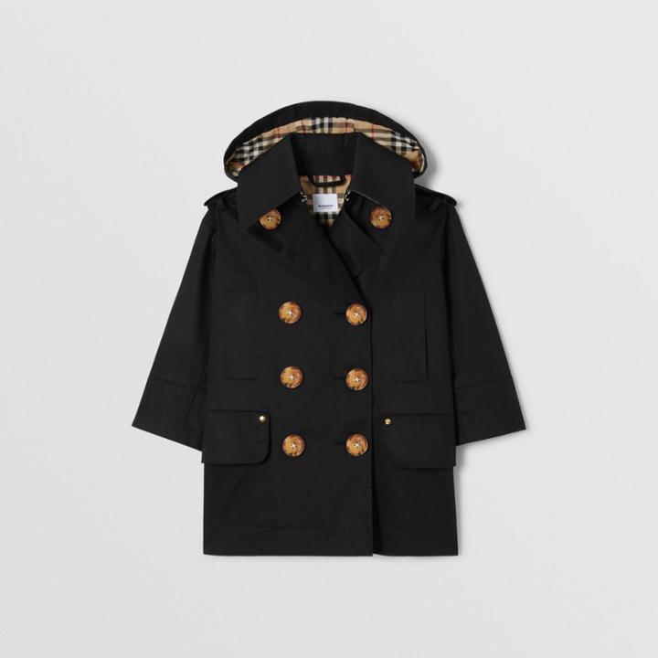 Burberry Burberry Childrens Detachable Hood Showerproof Cotton Trench Coat, Size: 14y, Black