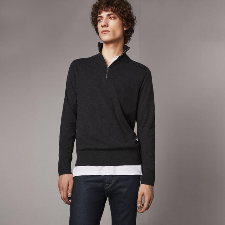 Burberry Burberry Zip-neck Cashmere Cotton Sweater, Grey