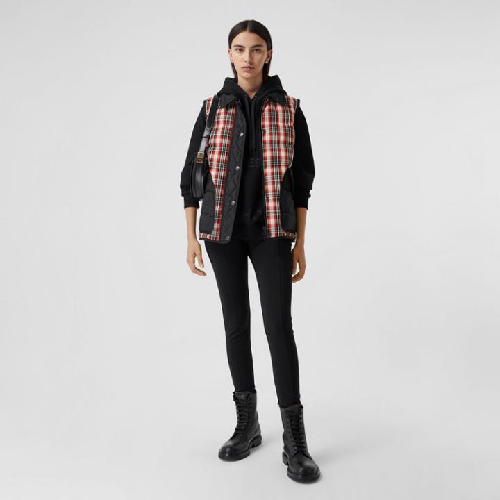 Burberry Burberry Diamond Quilted Panel Tartan Puffer Gilet, Red