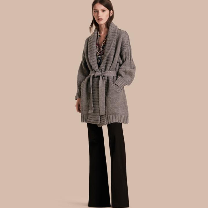 Burberry Burberry Wool Cashmere Wrap Cardigan Coat, Grey