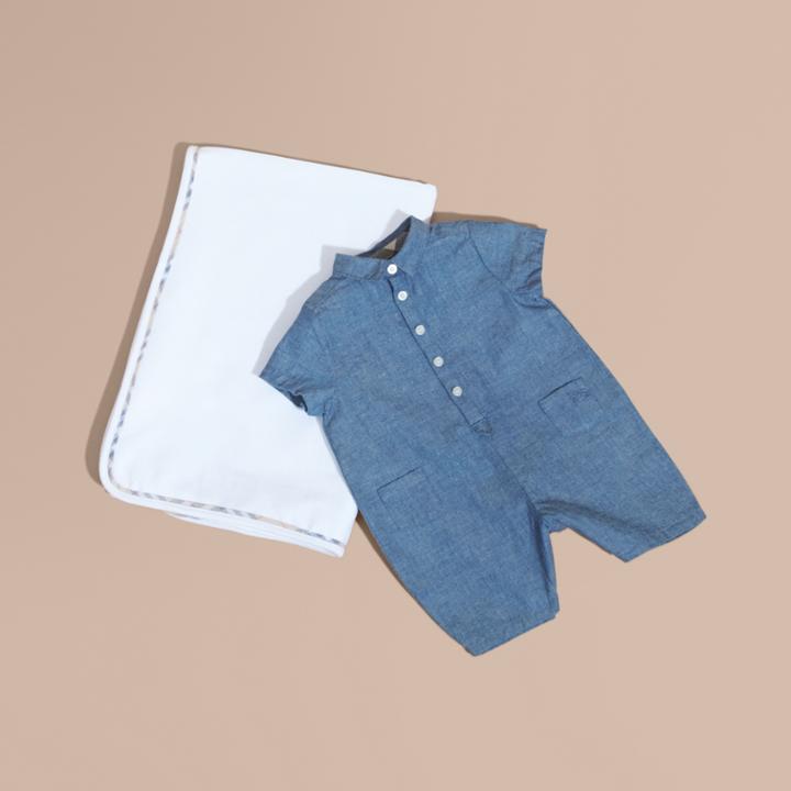 Burberry Burberry Buttoned Cotton Chambray Playsuit, Size: 6m, Blue