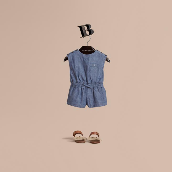 Burberry Burberry Sleeveless Cotton Chambray Playsuit, Size: 3y, Blue