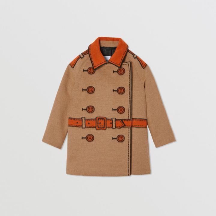 Burberry Burberry Childrens Trompe L'oeil Wool Jacquard Coat, Size: 14y, Beige