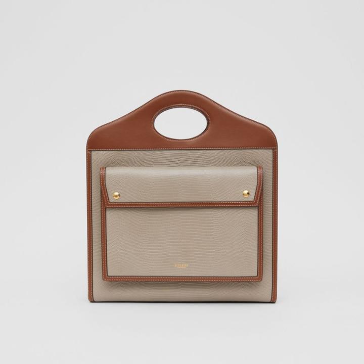 Burberry Burberry Medium Embossed Deerskin And Leather Pocket Bag, Brown