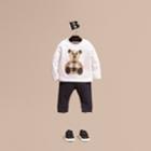 Burberry Burberry Long-sleeved Teddy Bear Motif Cotton T-shirt, Size: 2y, White