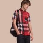 Burberry Burberry Short-sleeved Check Stretch Cotton Blend Shirt, Size: Xxl, Red