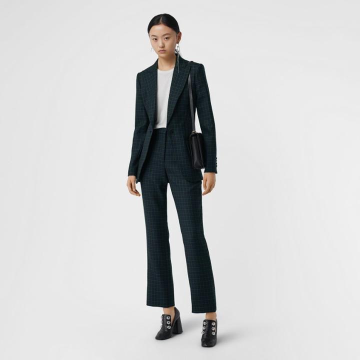 Burberry Burberry Check Stretch Wool Blazer, Size: 00, Blue