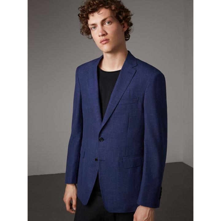 Burberry Burberry Modern Fit Wool Silk Linen Tailored Half-canvas Jacket, Size: 44r, Blue
