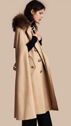 Burberry Raccoon Collar Cotton Trench Cape