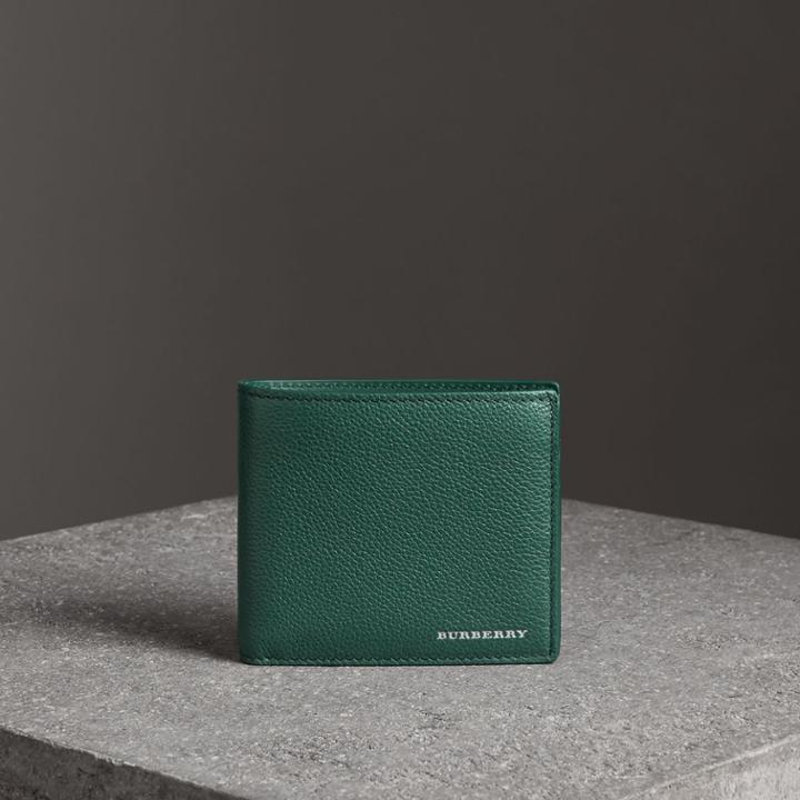 Burberry Burberry Grainy Leather International Bifold Wallet, Green