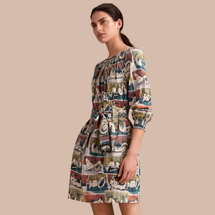 Burberry Burberry Reclining Figures Print Cotton Tunic Dress, Size: 04, Blue